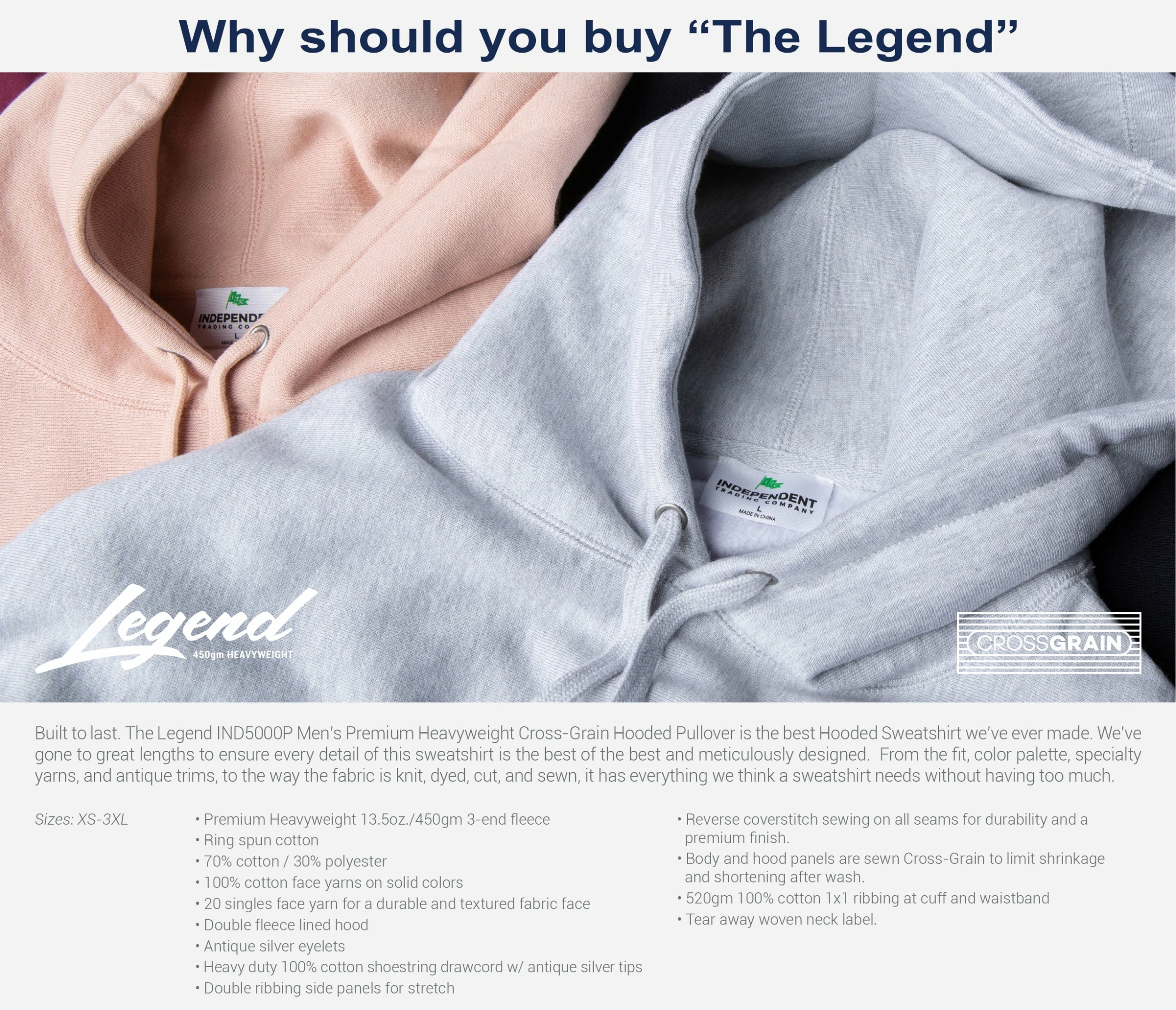 Independent Trading Company The Legend - Middlebury Hooded Sweatshirt (Grey) - Image 5