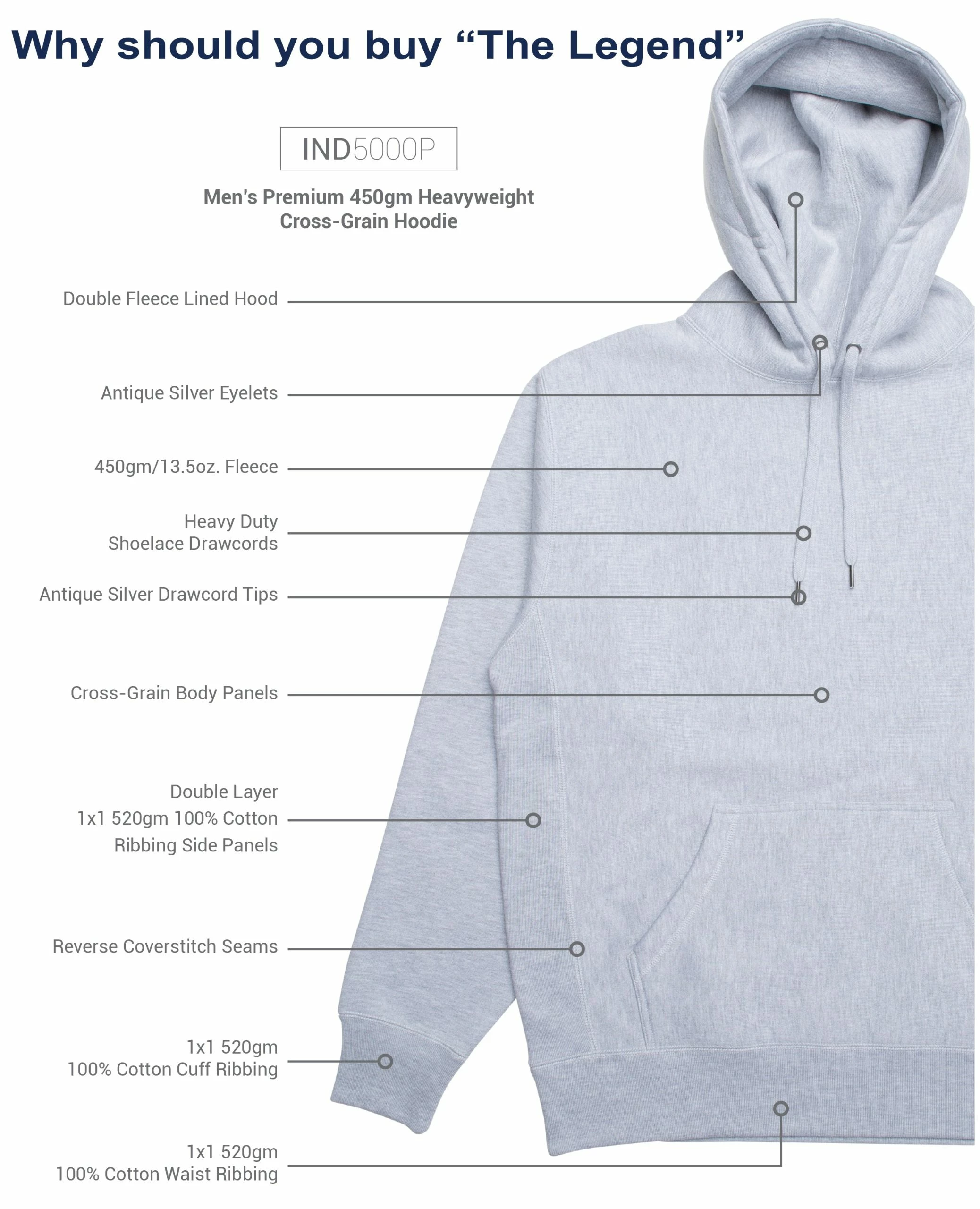 Independent Trading Company The Legend - Middlebury Hooded Sweatshirt (Grey) - Image 3