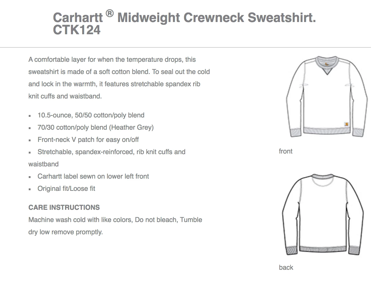 Middlebury Carhartt Crewneck Sweatshirt (grey) - Image 2